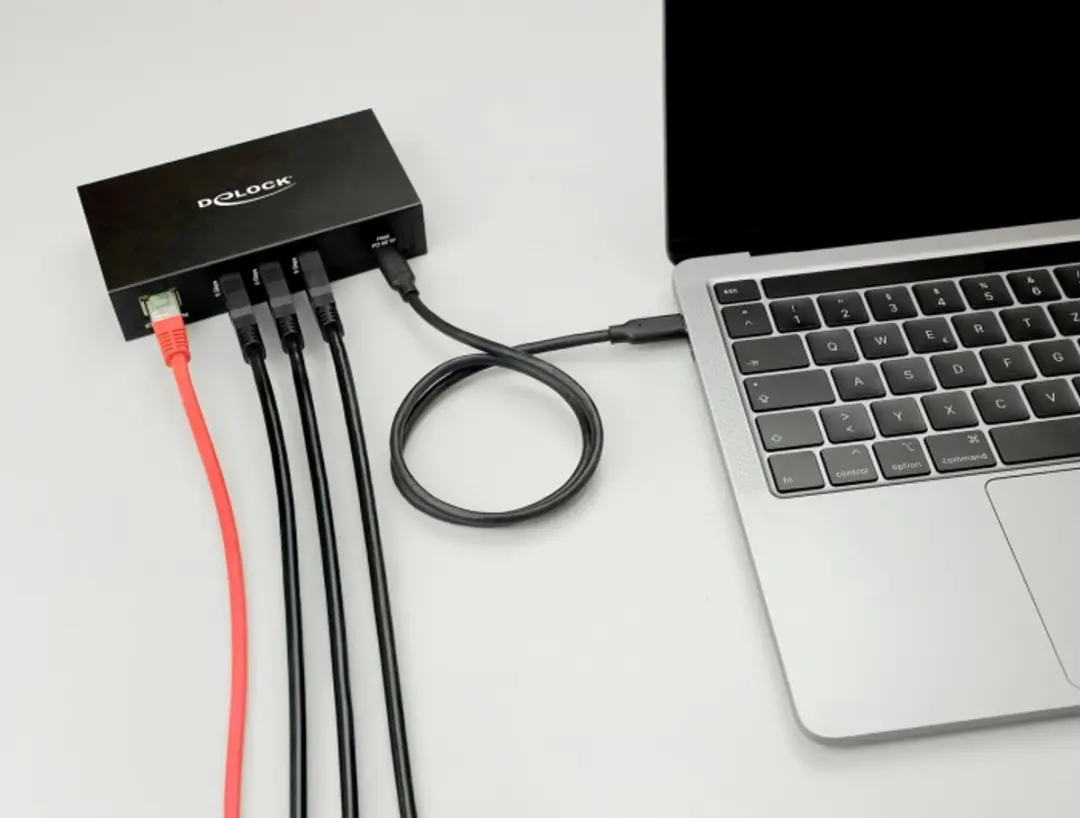 Delock 64336 USB Hub 5Gbps 3 Poorten + Gigabit LAN PoE++ - Zwart