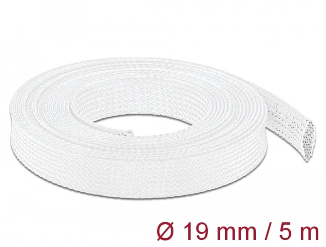 Delock Polyester Kabelsleeve 19mm - Wit - 5m