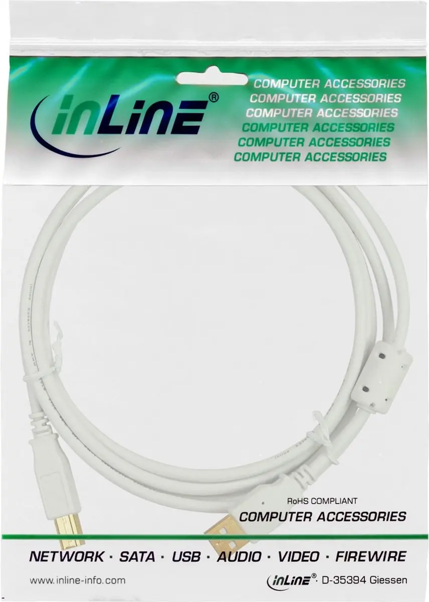 InLine USB-A naar USB-B Kabel 1,5m - Wit
