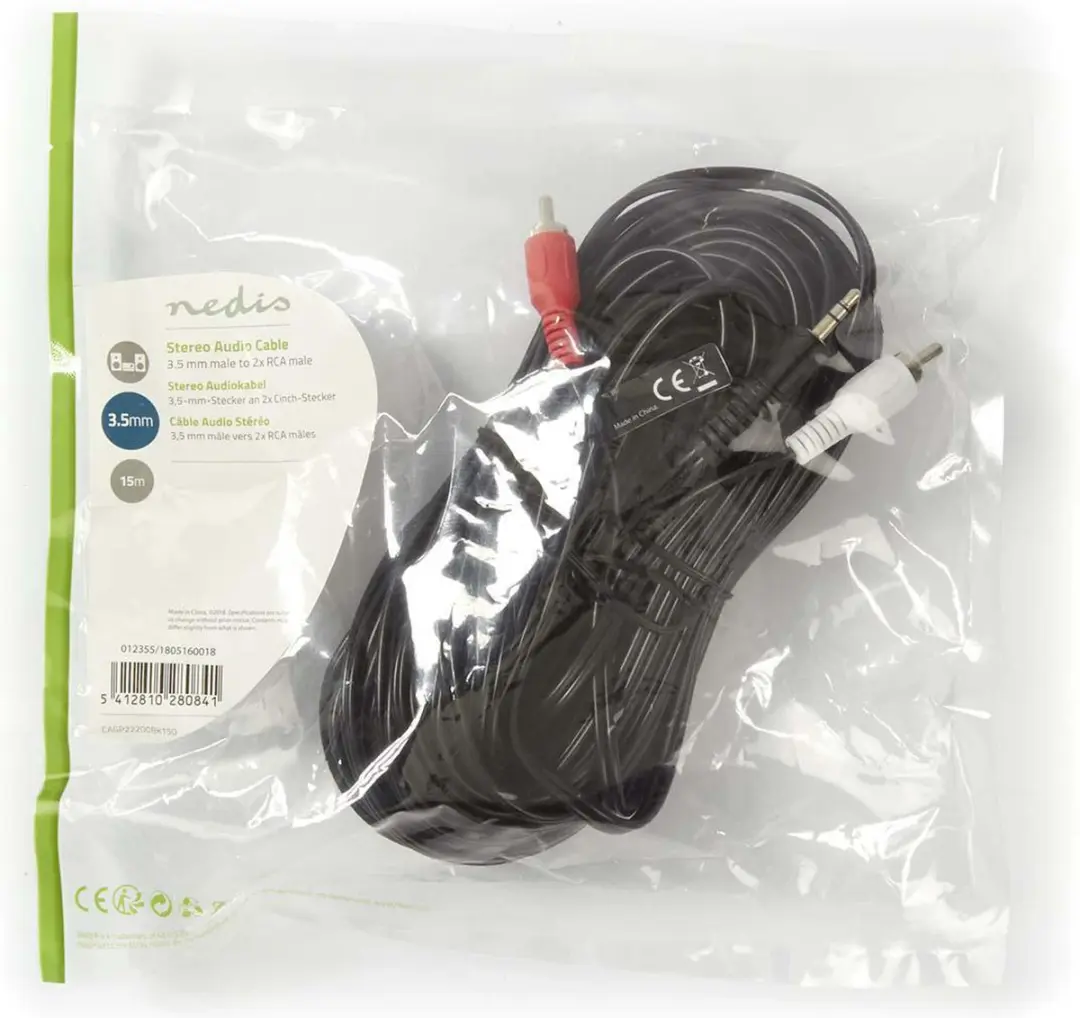 Nedis Stereo-Audiokabel 3,5mm Male naar 2x RCA Male - 15m - Zwart