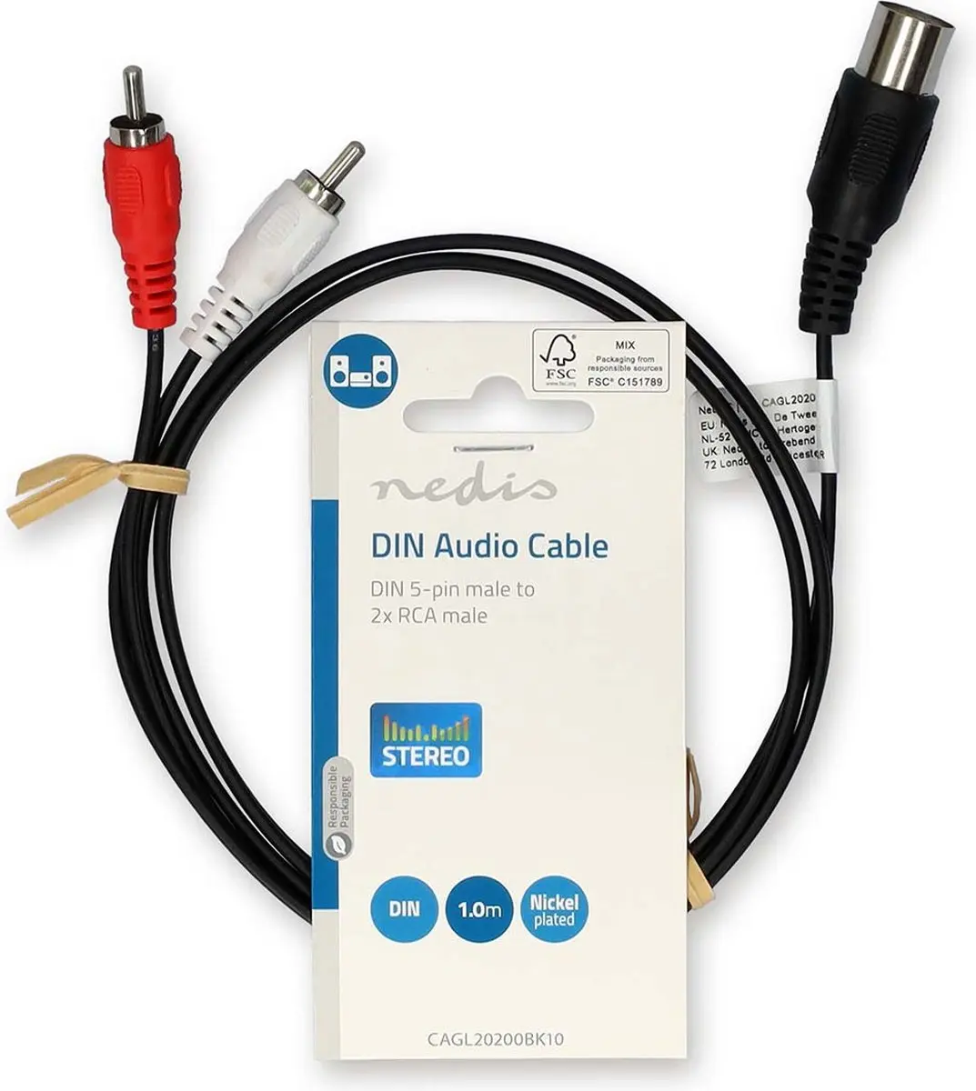 Nedis DIN-Audiokabel CAGL20200BK10 - 1m - 2xRCA/DIN5 - Zwart