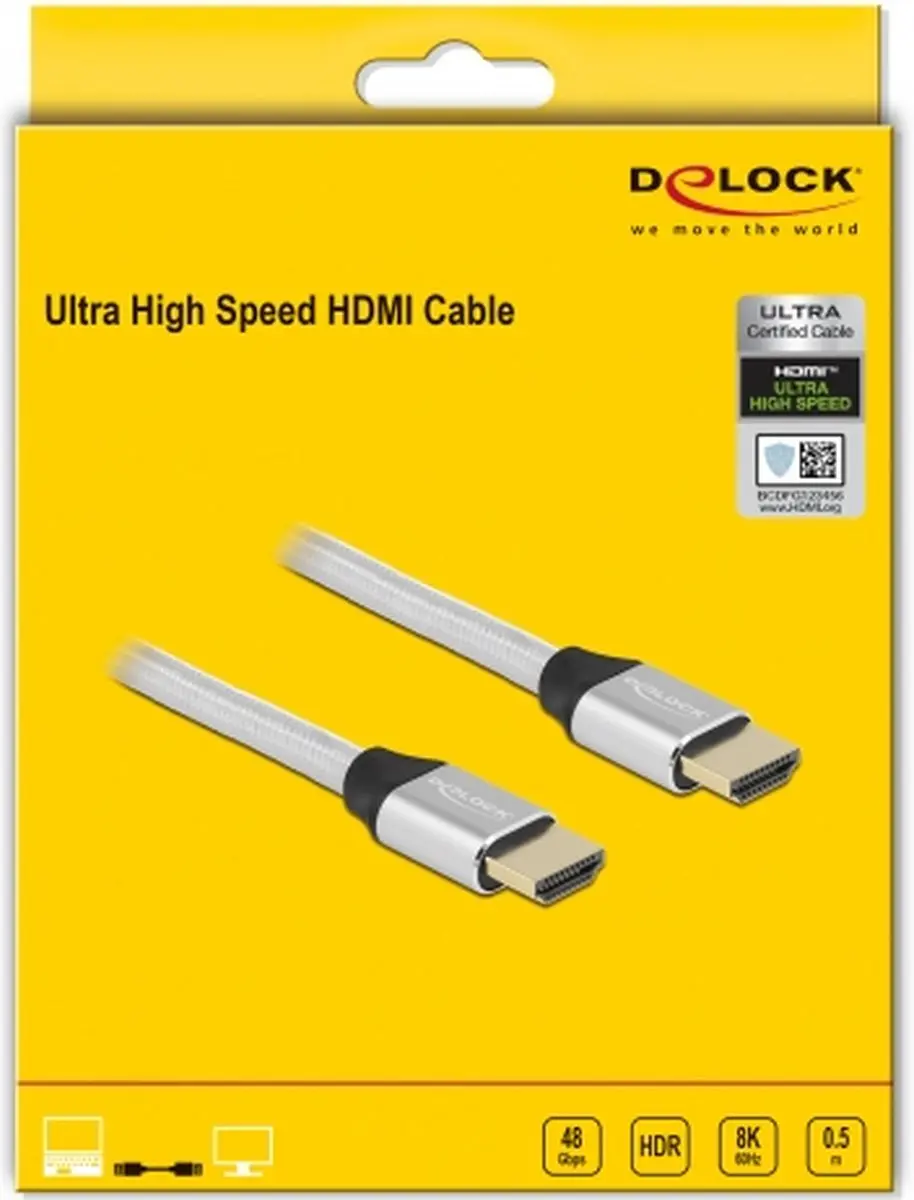 Delock HDMI 2.1 Kabel 8K 60Hz - 0,5m - Zilver