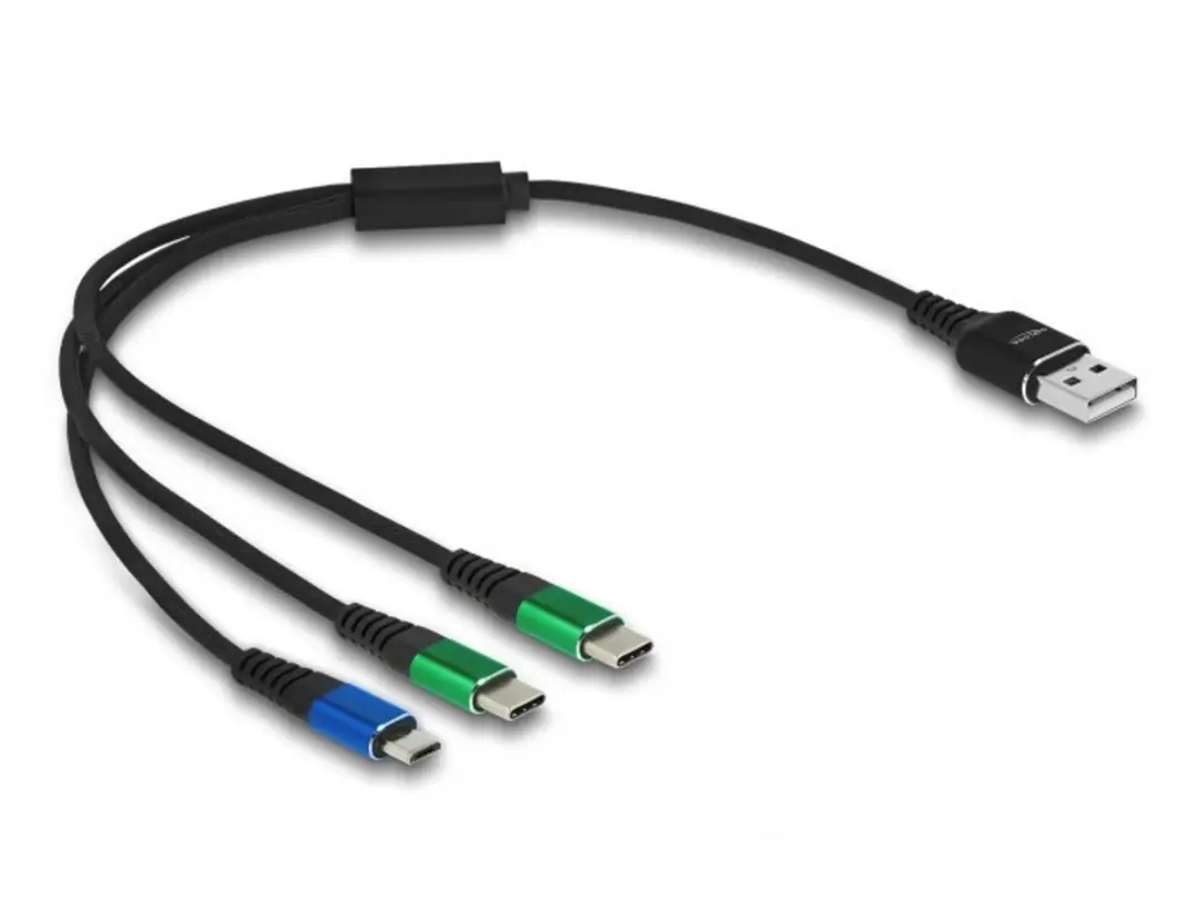 Delock USB 3.0 Kabel 3-in-1 Type-A naar Micro USB/2x USB-C 30cm - Zwart