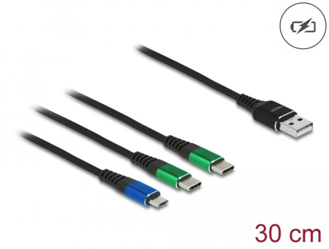 Delock USB 3.0 Kabel 3-in-1 Type-A naar Micro USB/2x USB-C 30cm