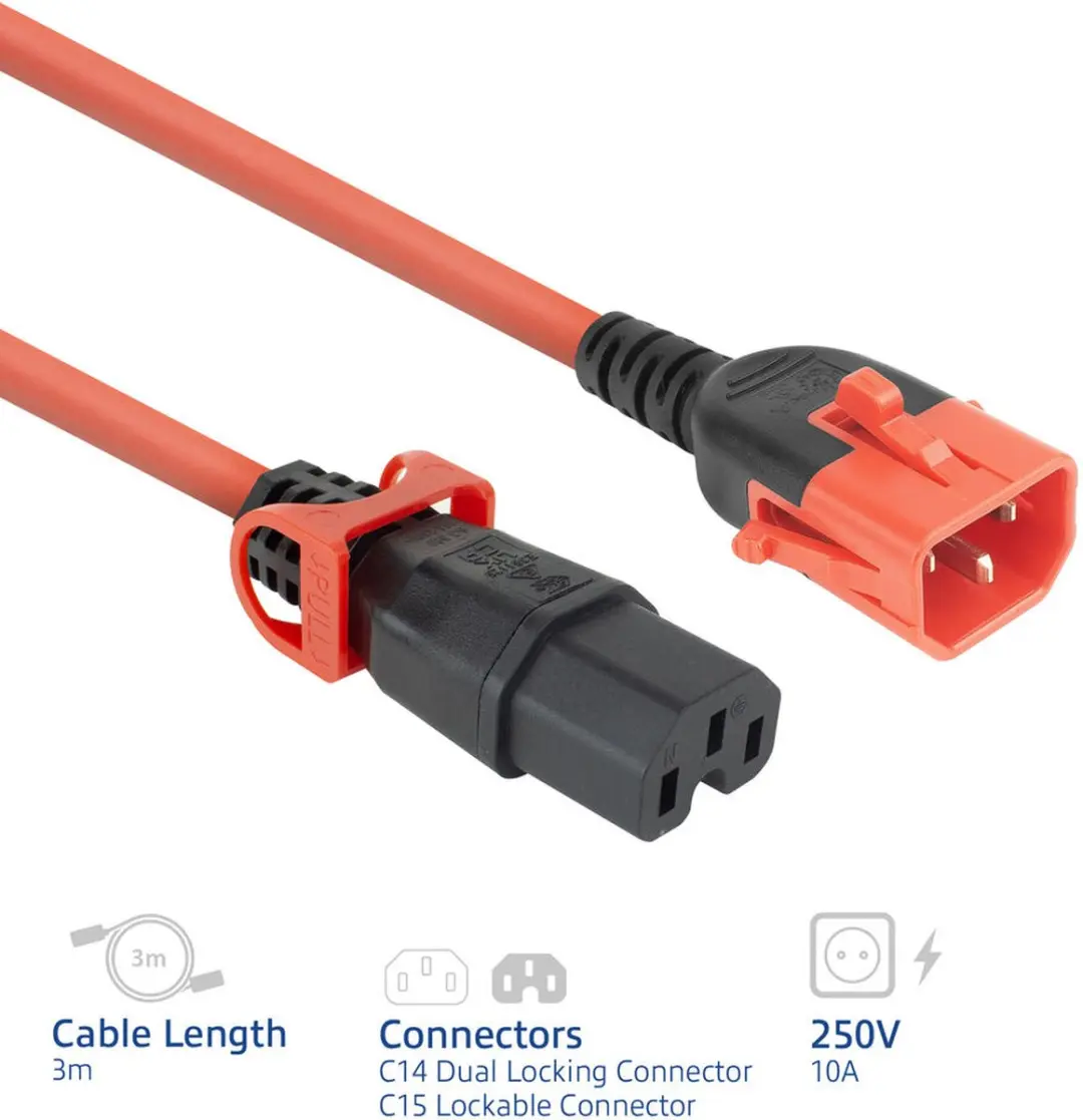 ACT PC3877 PL0063 Netsnoer C14-C15 - 3m - Rood