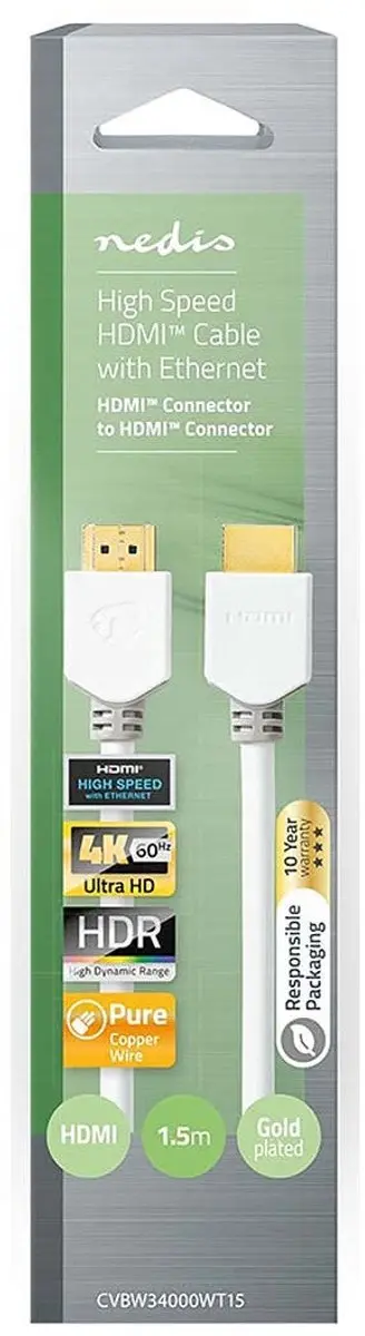 Nedis HDMI-Kabel CVBW34000WT15 4K60Hz 1.5m - Wit