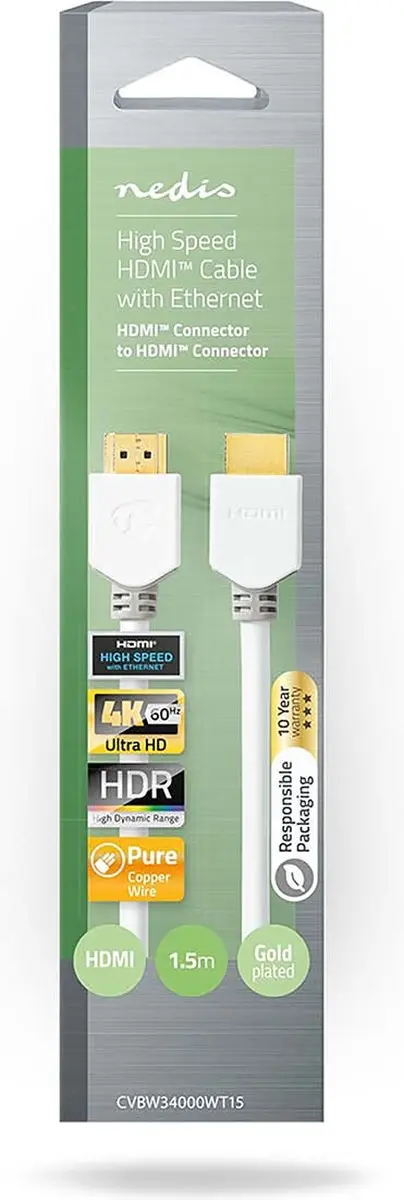 Nedis HDMI-Kabel CVBW34000WT15 4K60Hz 1.5m - Wit