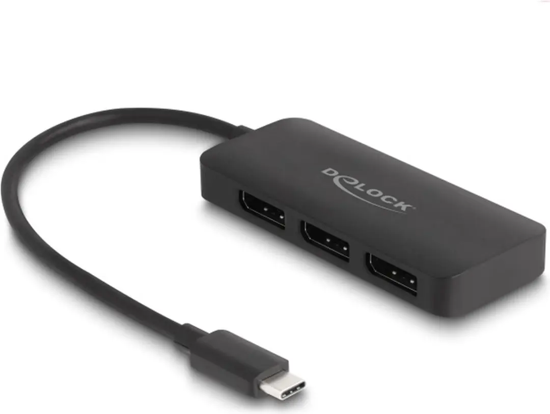 Delock USB-C Splitter DP Alt Mode 3x DisplayPort 4K60Hz - Zwart