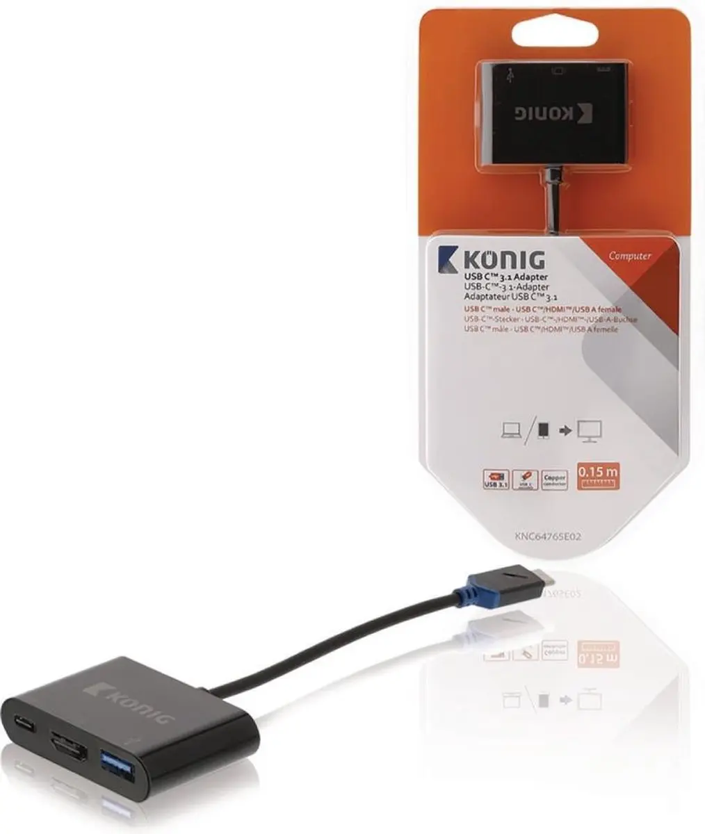 Konig KNC64760E02 USB-C naar VGA Adapter - 0,15m - Zwart