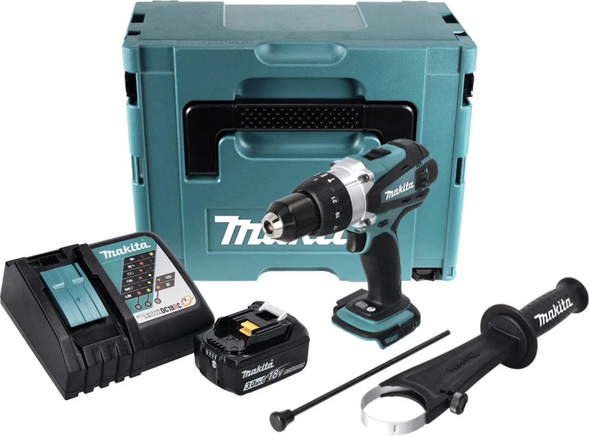 Makita DHP 458 RF1J Klopboormachine 18V - 91Nm - 21 standen - afbeelding 3 van 5