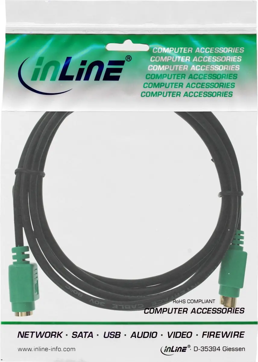 InLine Mini DIN 6-pins PS/2 Kabel - 3m - Zwart/Groen