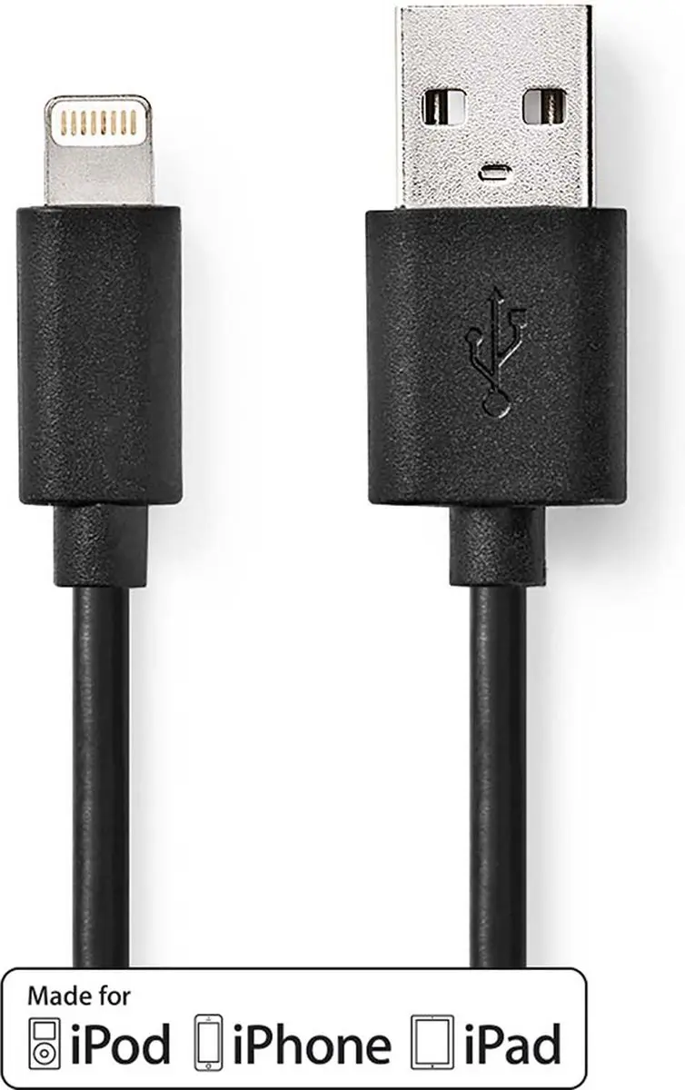 Nedis Lightning Kabel USB-A 480Mbps 1m - Zwart