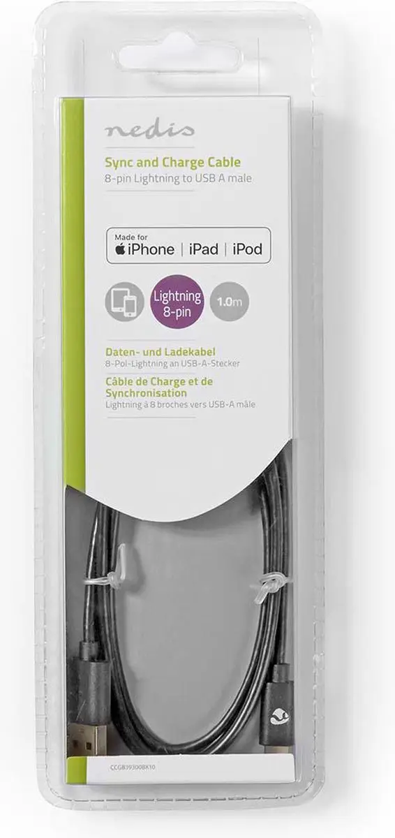 Nedis Lightning Kabel USB-A 480Mbps 1m - Zwart
