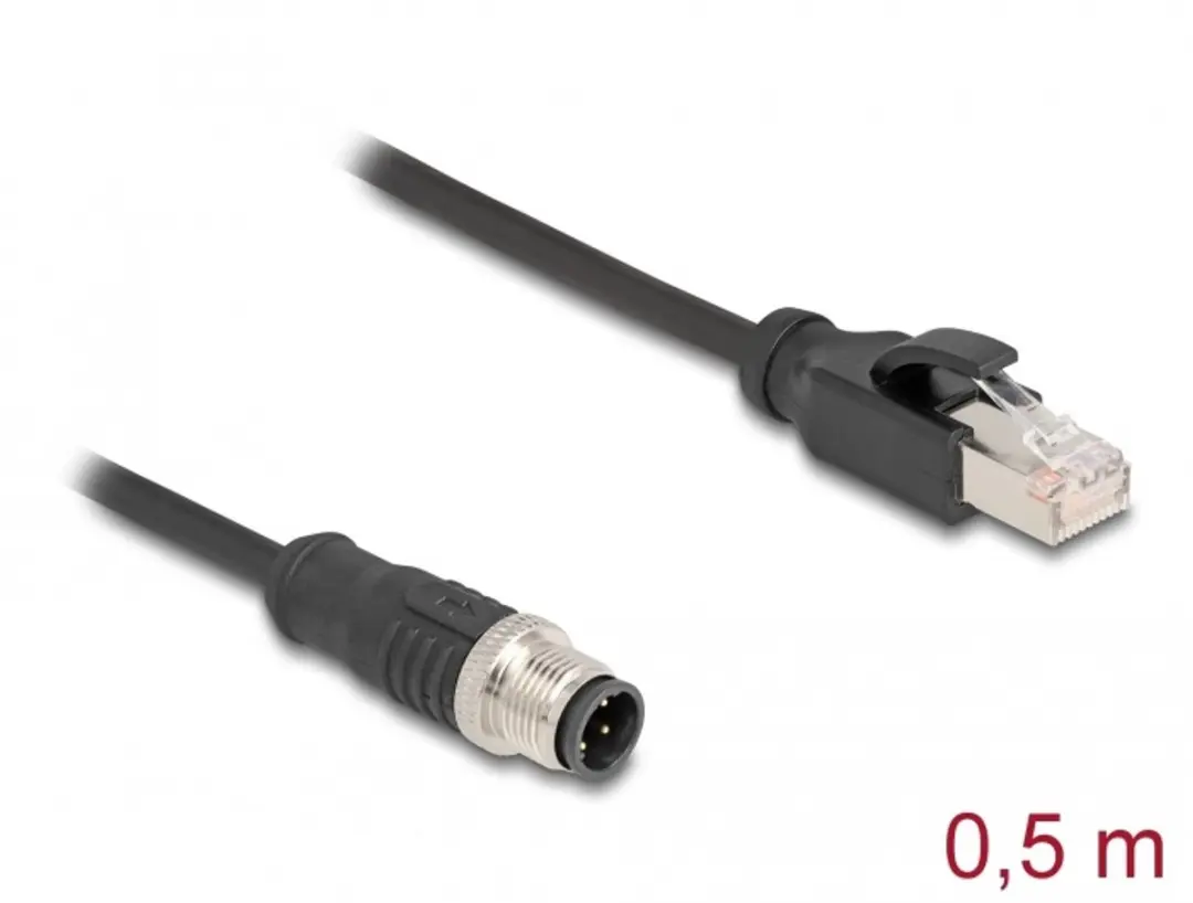 Delock M12 4-pins D-gecodeerd CAT5e Netwerkkabel 0,5m - Zwart