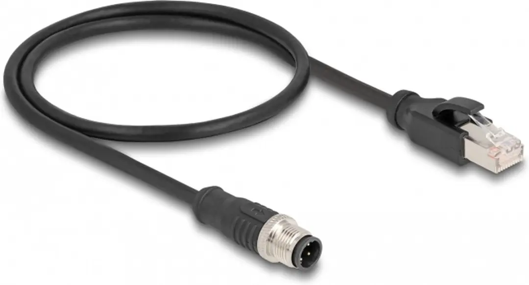 Delock M12 4-pins D-gecodeerd CAT5e Netwerkkabel 0,5m - Zwart
