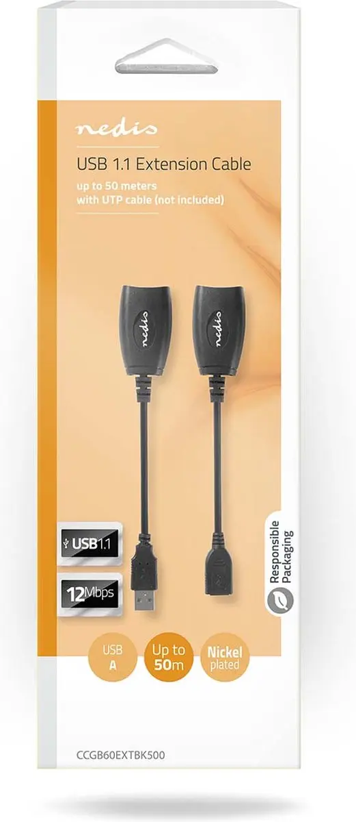 Nedis CCGB60EXTBK500 USB-A naar RJ45 Kabel - 0,2m - 12 Mbps - Zwart
