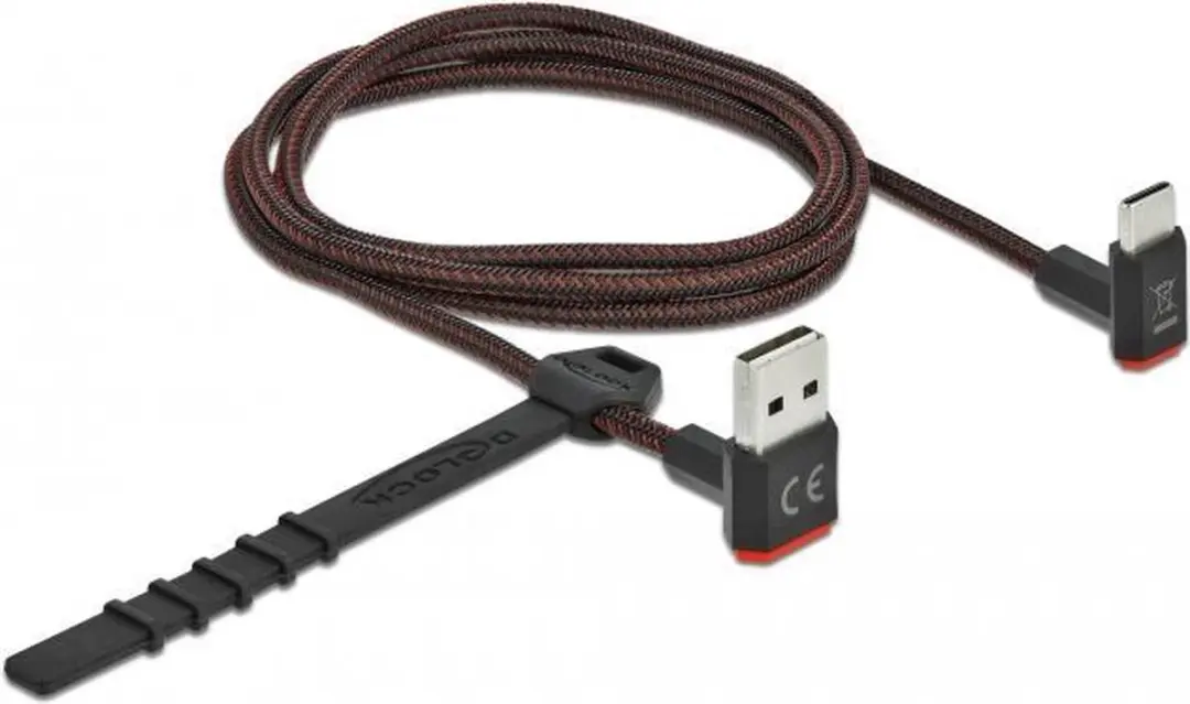 Delock USB-C Easy-USB-A Kabel 1m - QC 18W - Nylon - Zwart/Rood