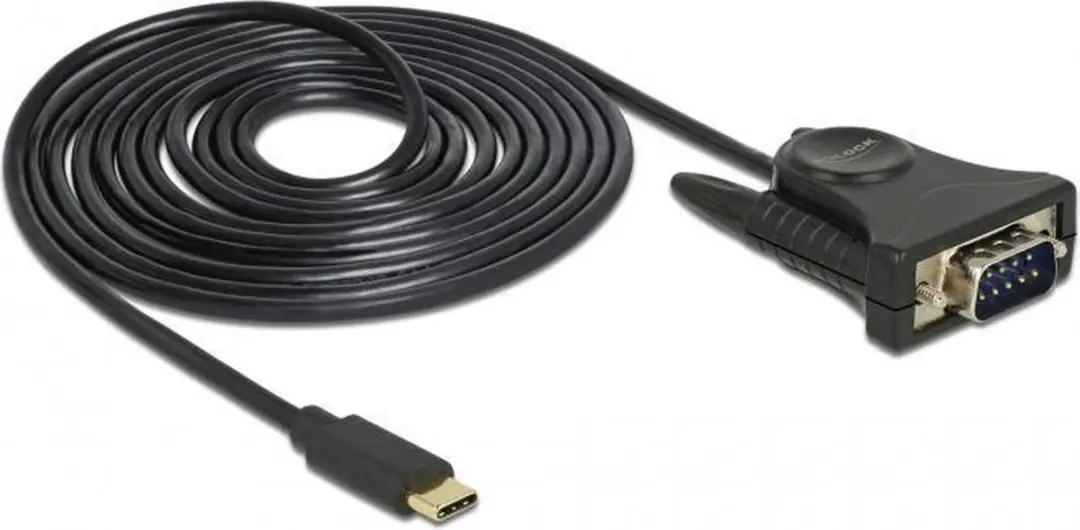 Delock USB-C naar RS232 Adapter 9-pins - 1,8m - Prolific Chip - Zwart