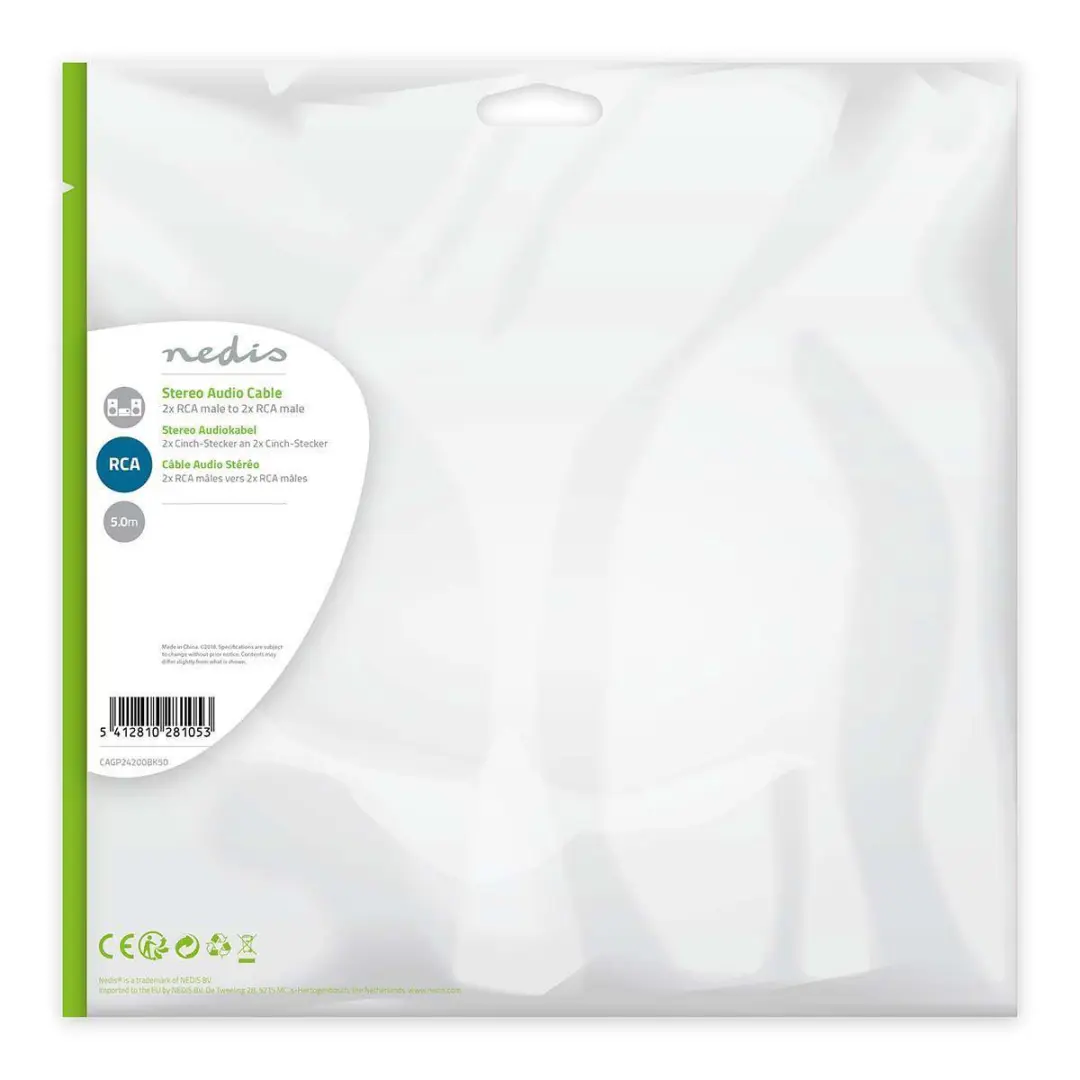 Nedis Stereo-Audiokabel CAGP24200BK50 - 2x RCA Male - 5m - Zwart