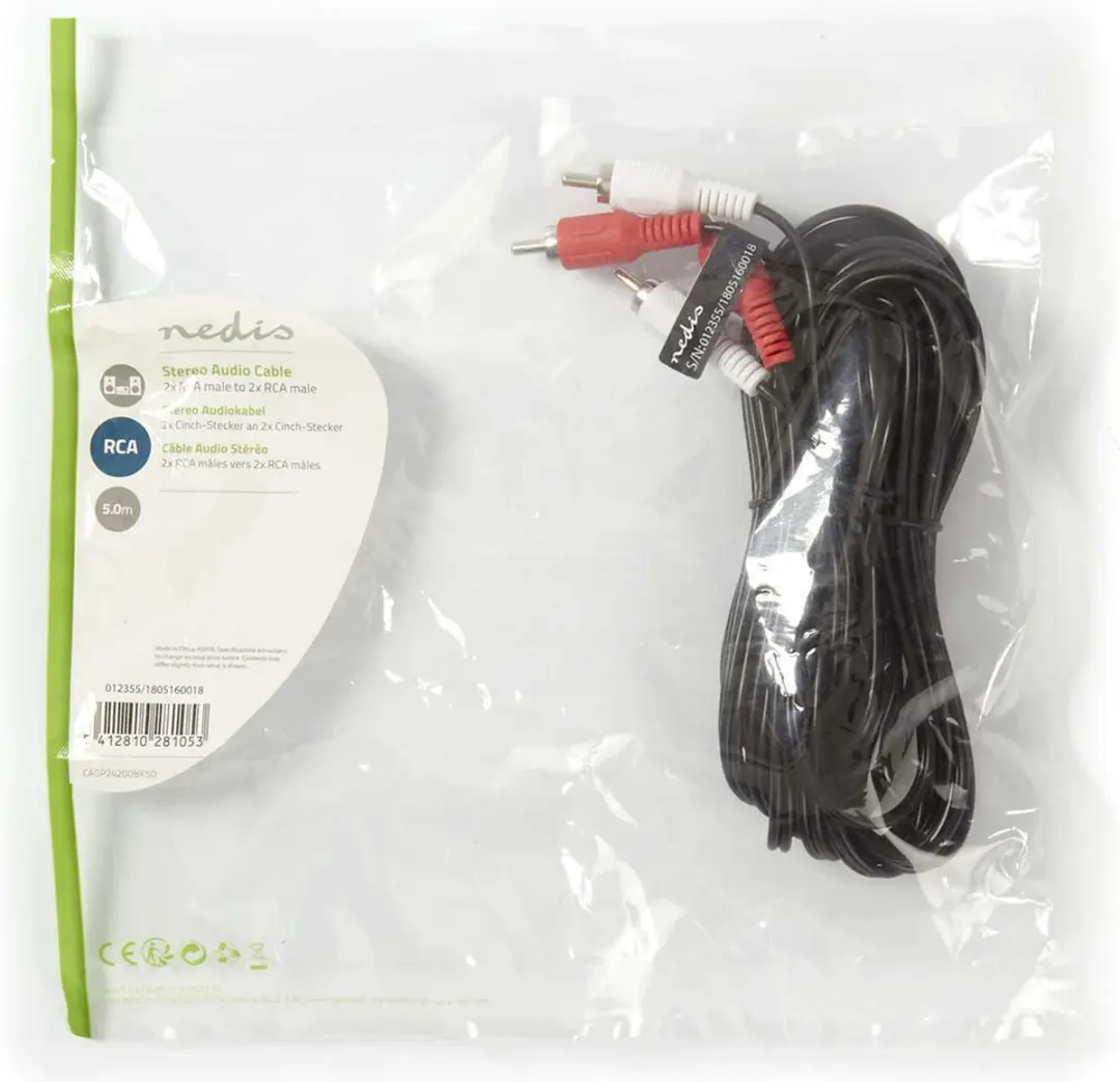 Nedis Stereo-Audiokabel CAGP24200BK50 - 2x RCA Male - 5m - Zwart