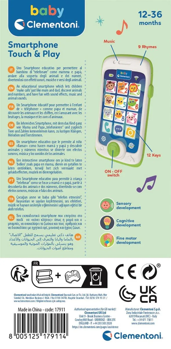 Clementoni Smartphone Touch & Play - Dierengeluiden - Multi kleuren