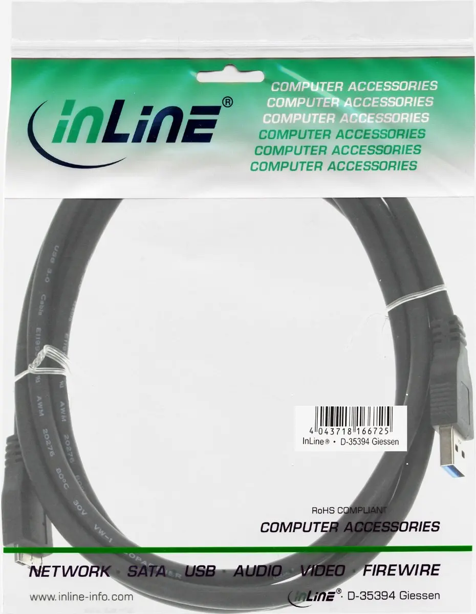 InLine USB Micro naar USB-A Kabel 3.0 - 1m - 2A - Zwart