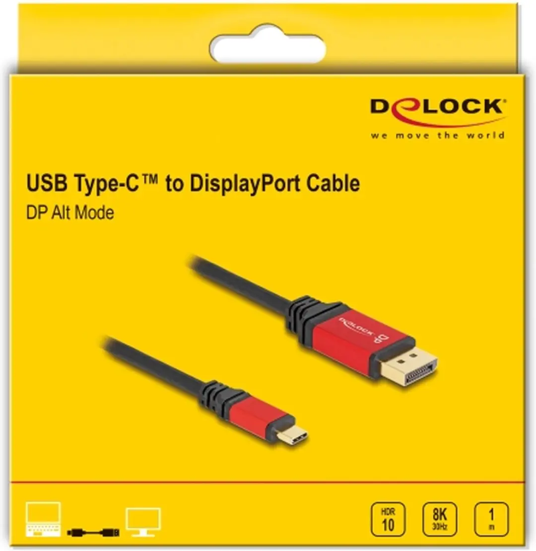 Delock USB-C naar DisplayPort Kabel 8K 30Hz - 1m - Rood