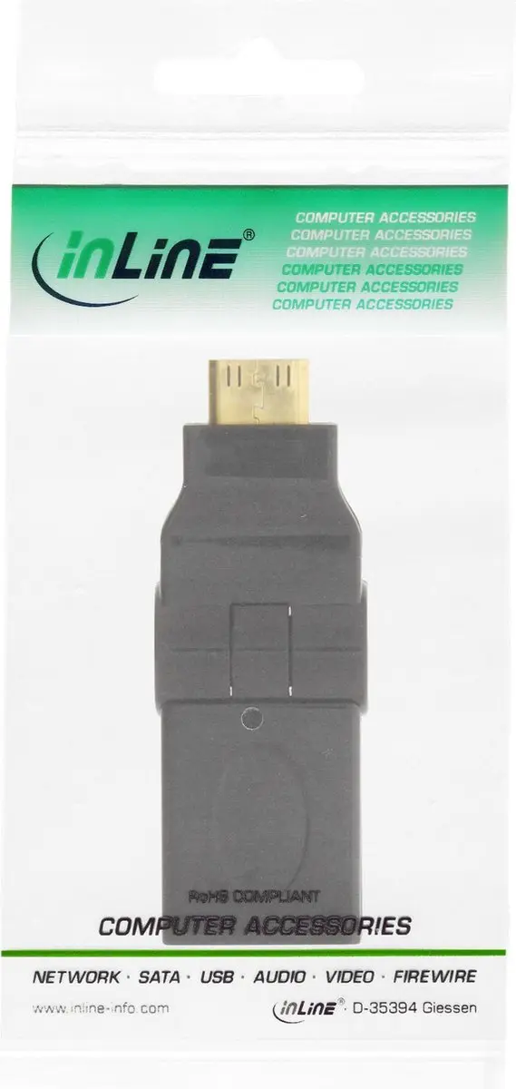 InLine Mini HDMI naar HDMI Adapter 1.4 180° Draaibaar - Zwart