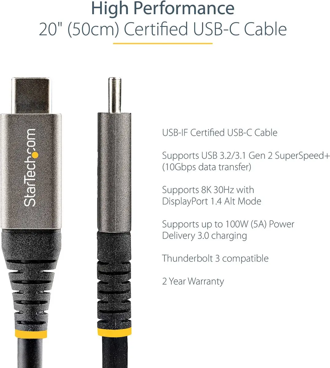 Startech USB31CCV50CM USB-C Kabel 50cm - Zwart