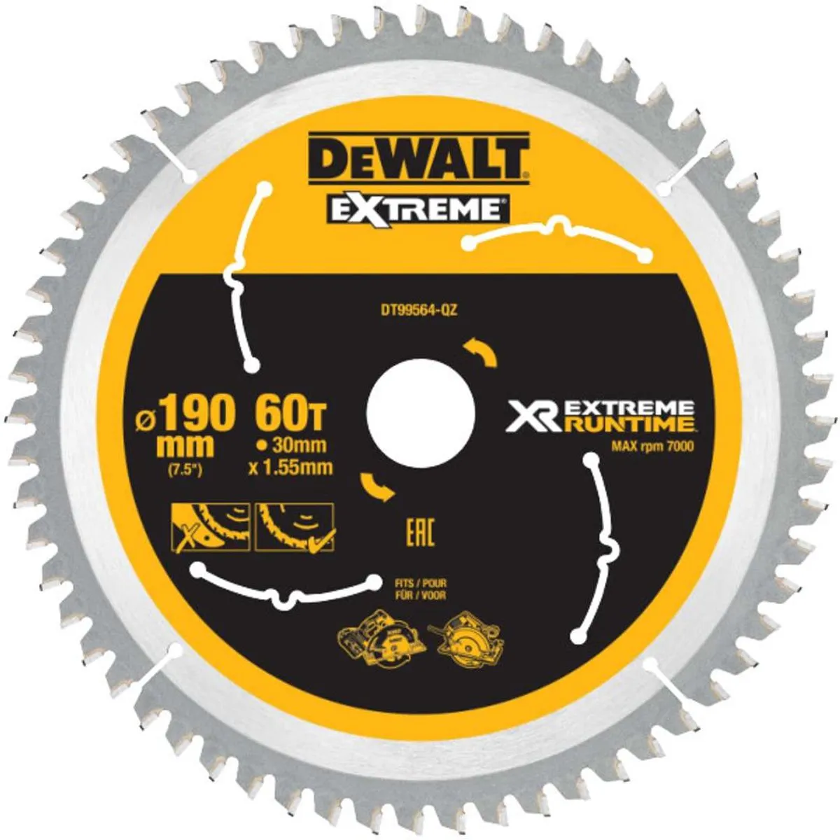 DeWalt CSB 190mm 60T Houtzaagblad - Ø190mm Asgat 30mm