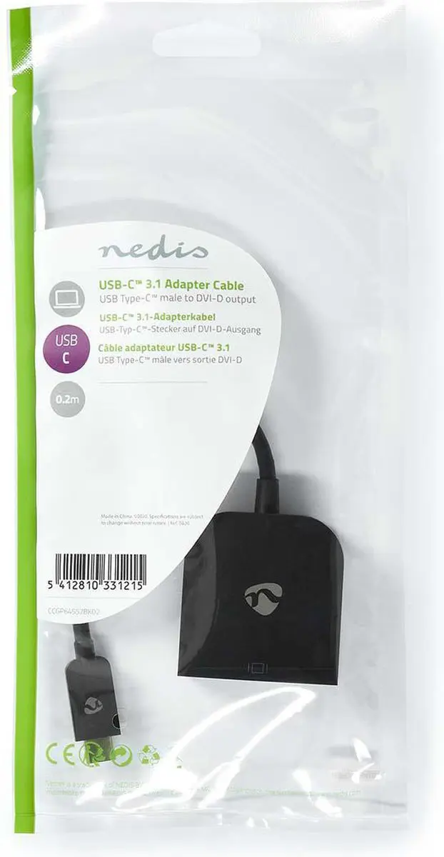 Nedis CCGP64552BK02 USB-C naar DVI Adapter 1080p - 20cm - Zwart