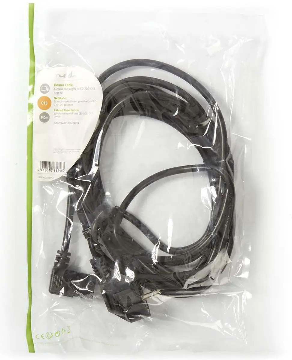 Nedis Stroomkabel Type F CEGL10020BK50 - Gehoekt 5m - Zwart