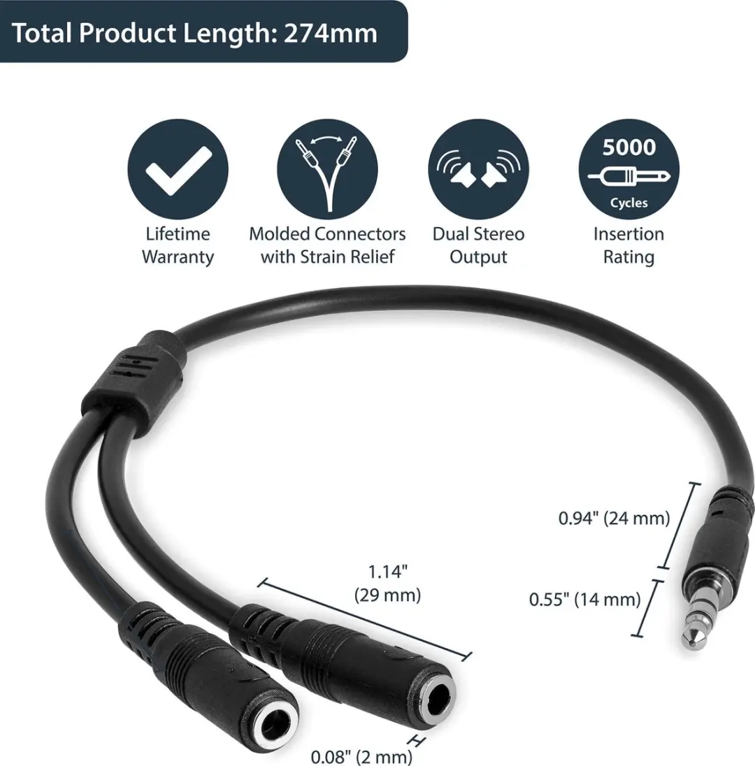 Startech MUY1MFFS Stereo Splitterkabel 3,5mm M-M naar 2x V-V - Zwart