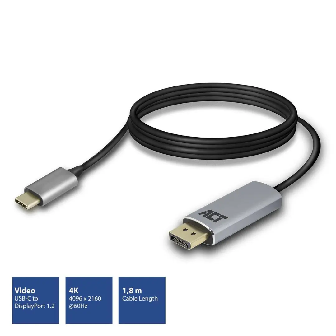ACT AC7035 USB-C naar DisplayPort Kabel 1.8m