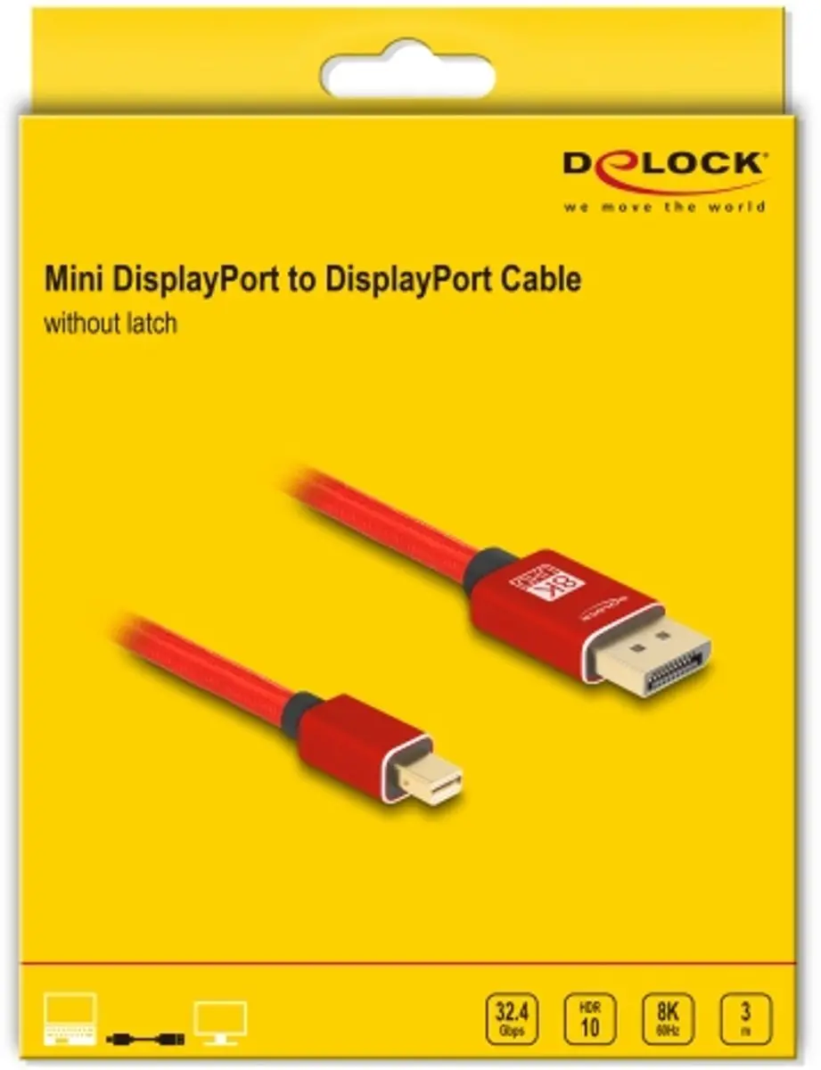 Delock Mini DisplayPort naar DisplayPort Kabel 8K 60Hz - 3m - Rood