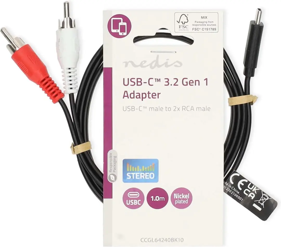 Nedis CCGL64240BK10 USB-C naar 2x RCA Adapter