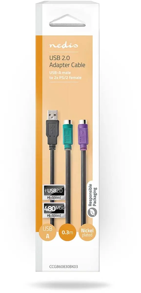 Nedis 2-in-1-Kabel CCGB60830BK03 - USB 2.0 - 0,3m - Zwart