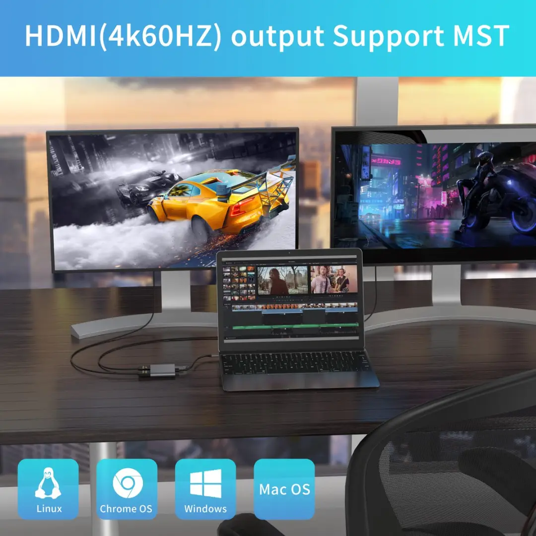 NÖRDIC DOCK-195 USB-C naar HDMI Adapter - 2 Schermen 4K 60Hz - Grijs - afbeelding 6 van 6