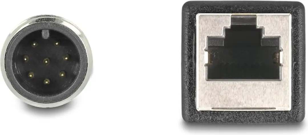 Delock M12 A-coded 8-pin Male naar RJ45 Female Kabel 0,5m - Zwart