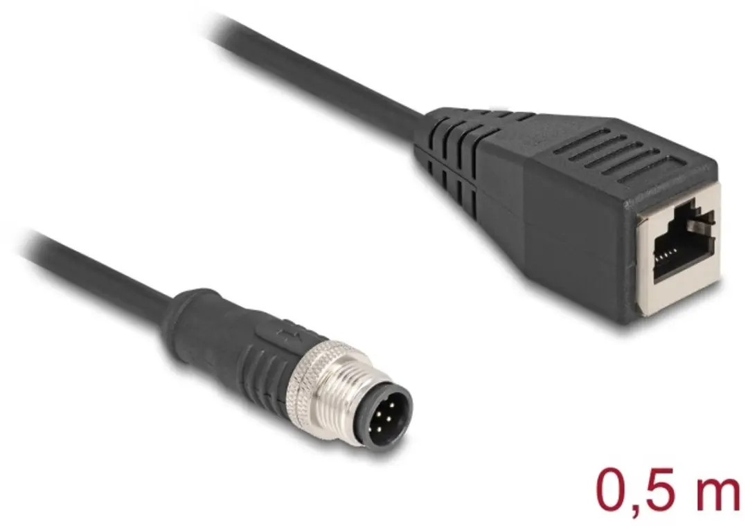 Delock M12 A-coded 8-pin Male naar RJ45 Female Kabel 0,5m