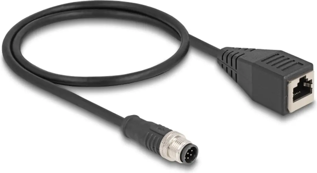 Delock M12 A-coded 8-pin Male naar RJ45 Female Kabel 0,5m - Zwart