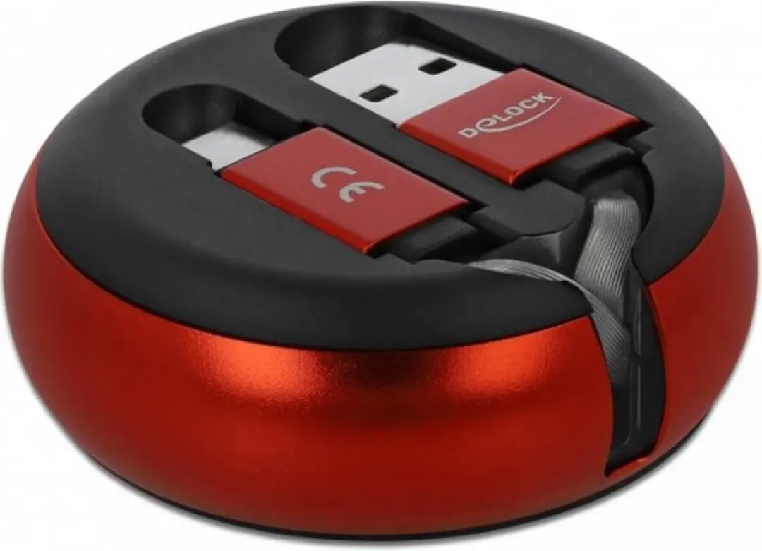 Delock USB Retractable Kabel Type-A naar USB-C - Zwart/Rood