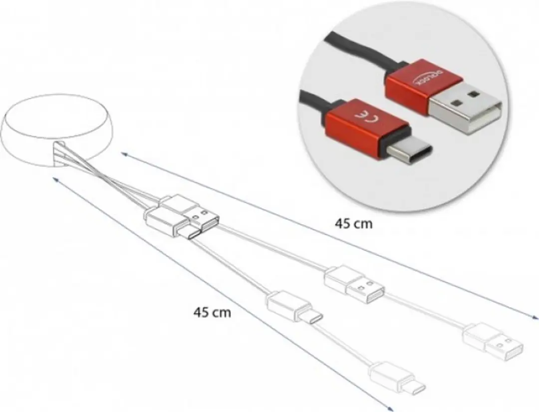 Delock USB Retractable Kabel Type-A naar USB-C - Zwart/Rood