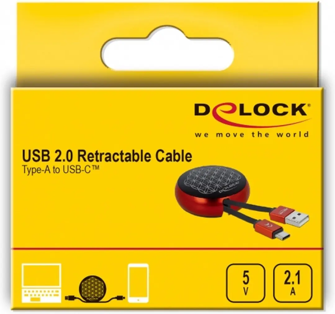 Delock USB Retractable Kabel Type-A naar USB-C - Zwart/Rood