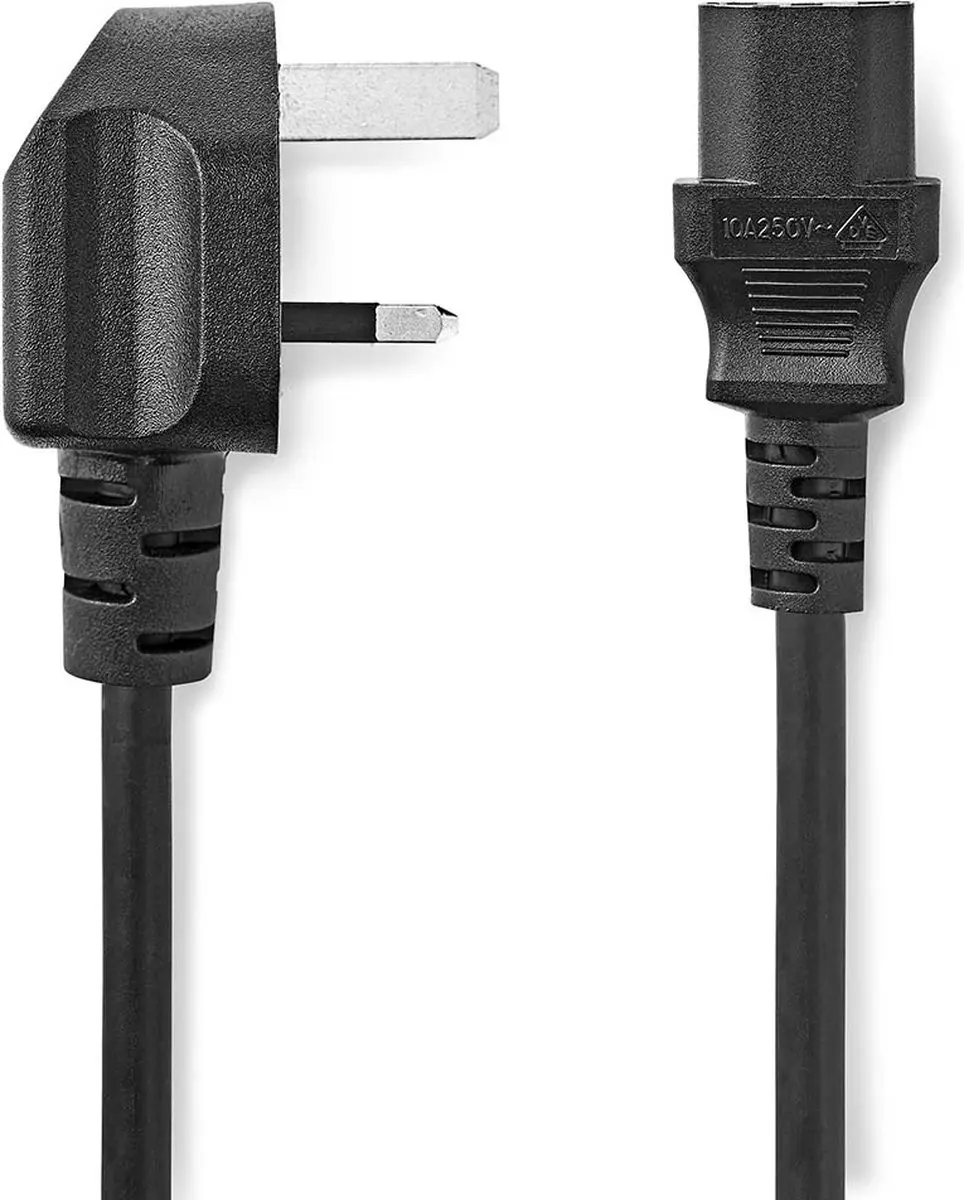 Nedis Stroomkabel CEGP11100BK50 - UK Male IEC-C13 - 5m - Gehoekt - Zwart