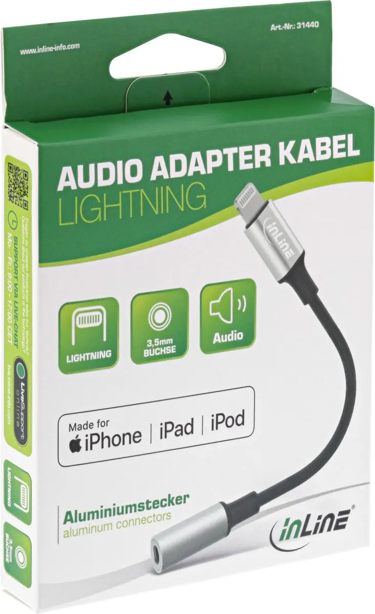 InLine Lightning Audio-adapter 31440 - Zwart