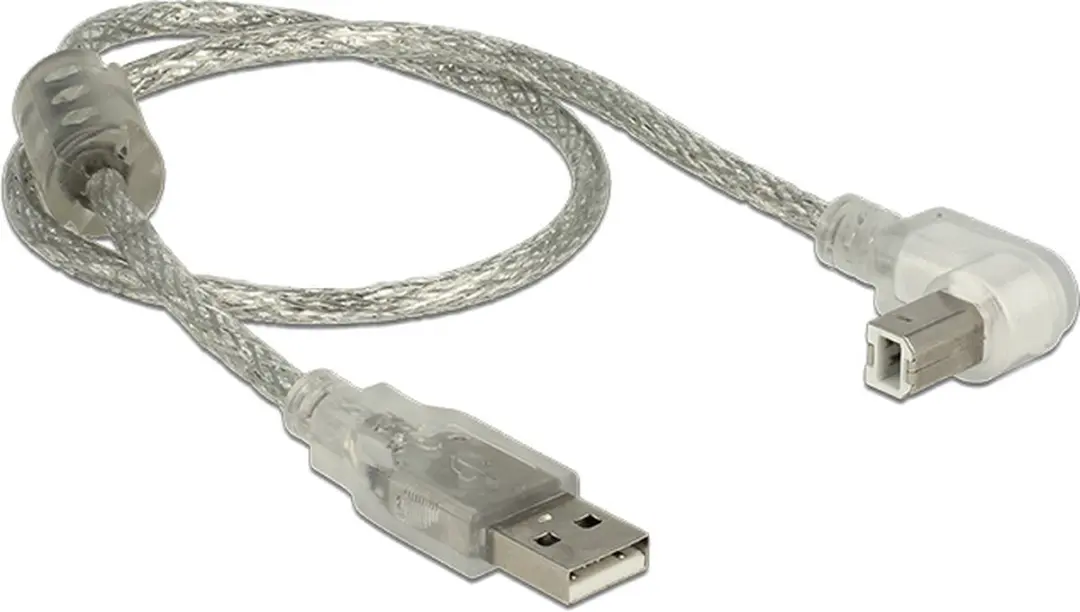 Delock USB 2.0 A naar B hoekig 0.5m - Transparant