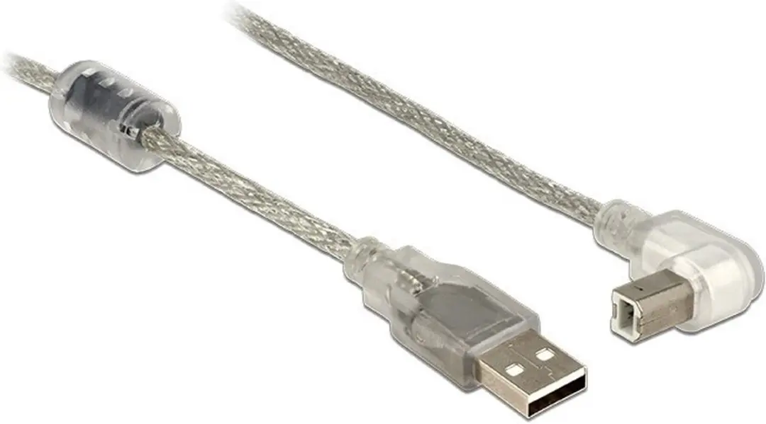 Delock USB 2.0 A naar B hoekig 0.5m - Transparant