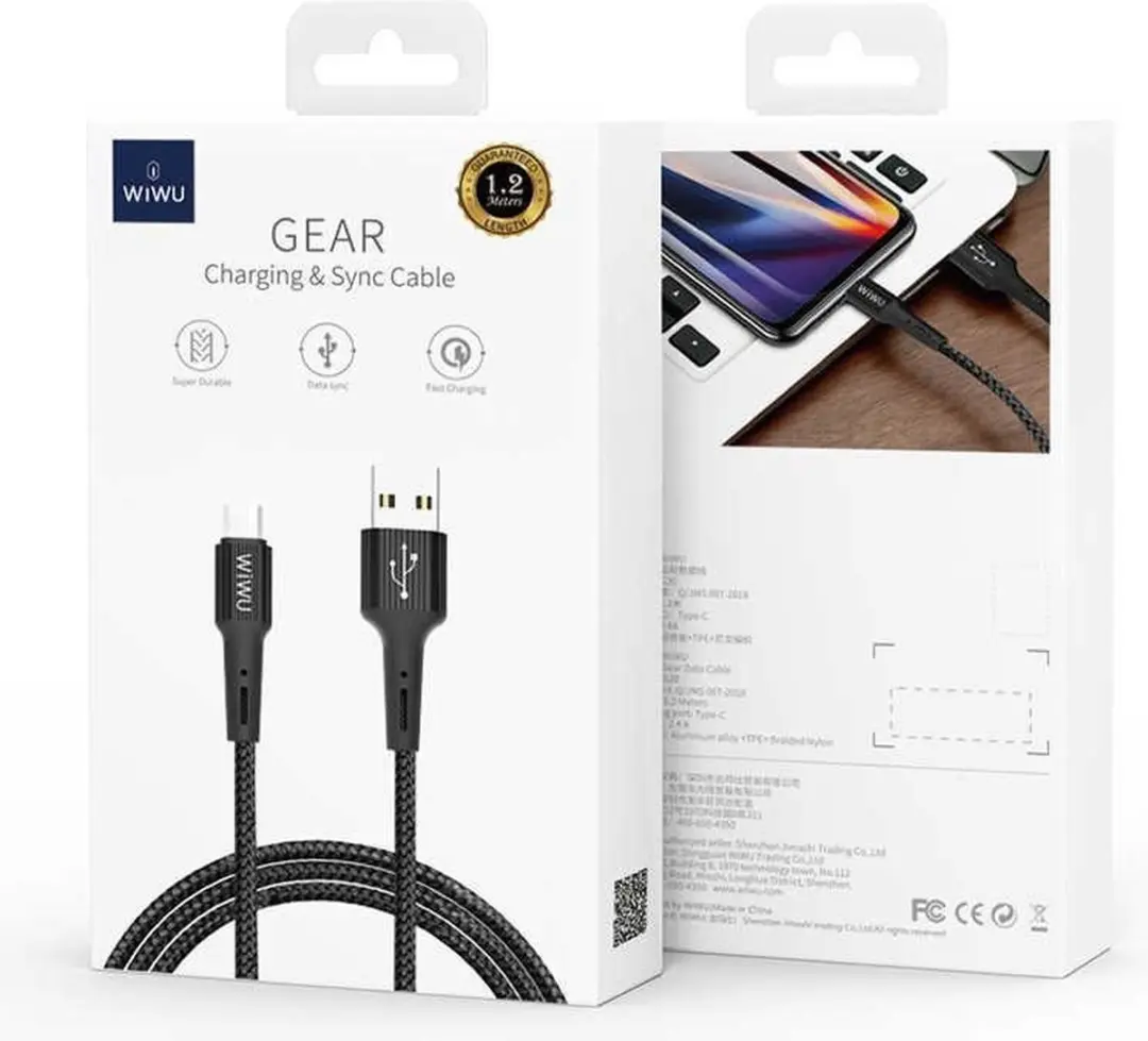 WiWu Micro USB naar USB 2.0 Kabel 1.2m - Nylon - Zwart
