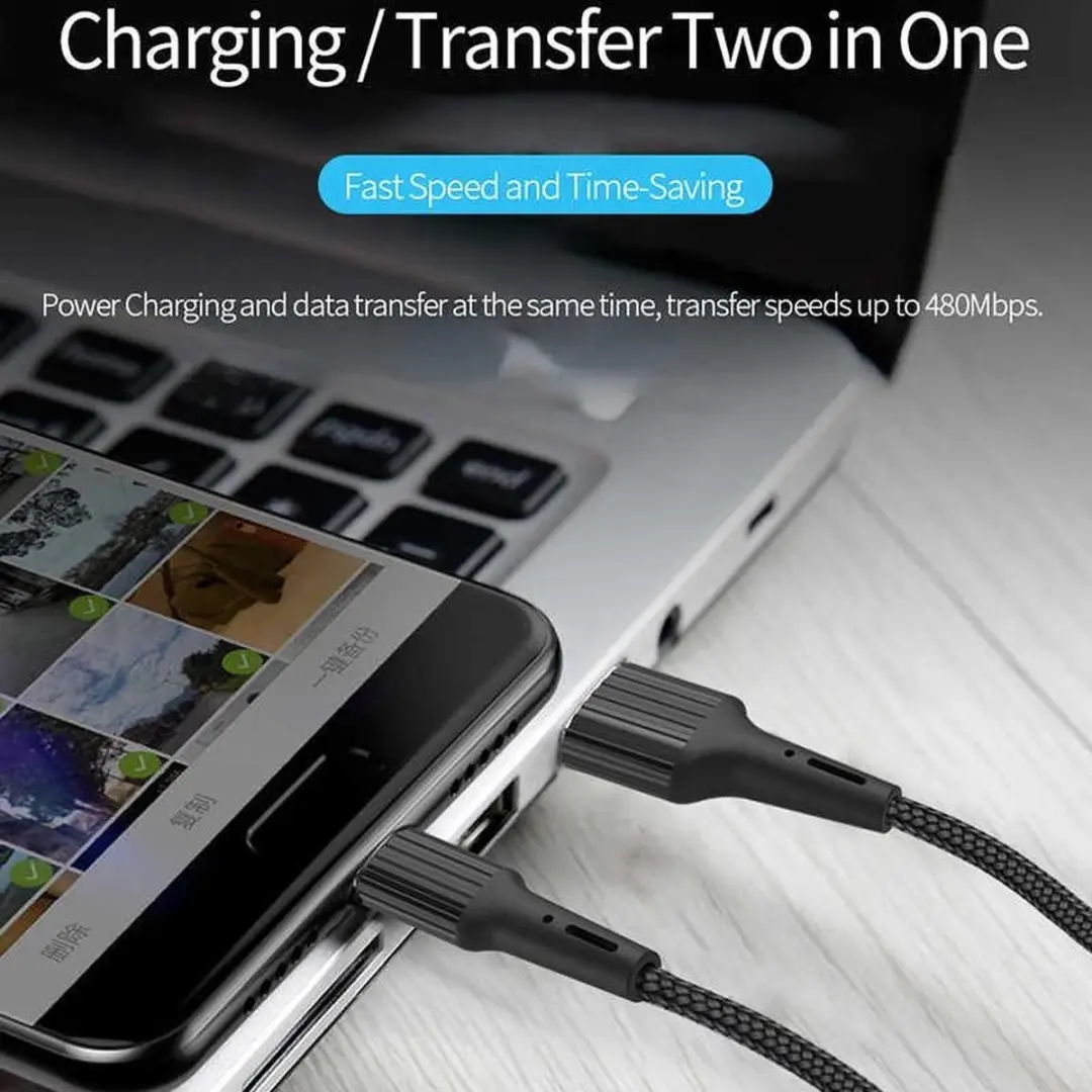 WiWu Micro USB naar USB 2.0 Kabel 1.2m - Nylon - Zwart